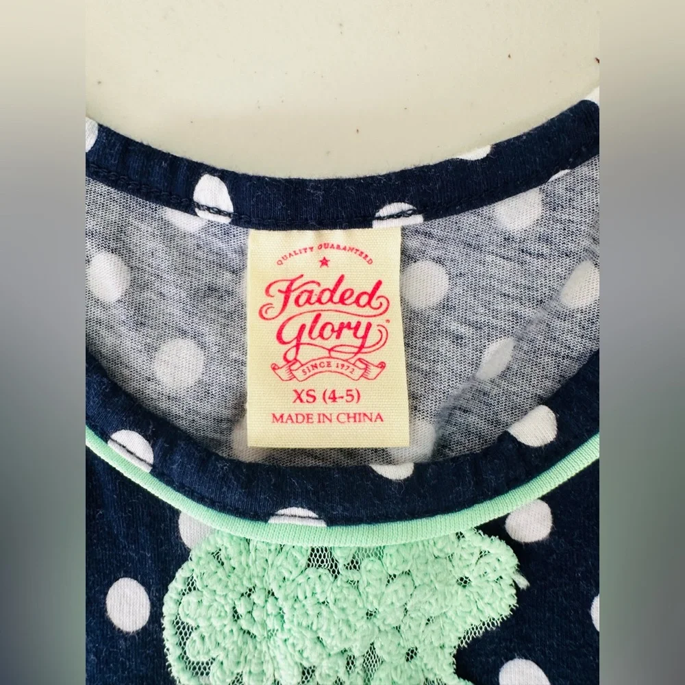 Faded Glory Girls 4/5 Short Sleeve Green/Blue Polka Dot‎ Chiffon Dress